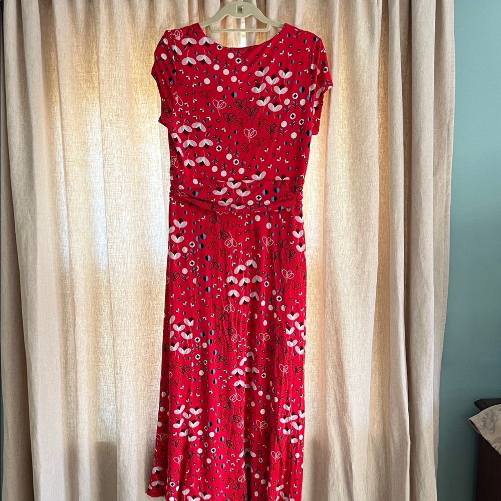 Boden Red Floral Cap Sleeve V-Neck Maxi Dress - Picture 4 of 4